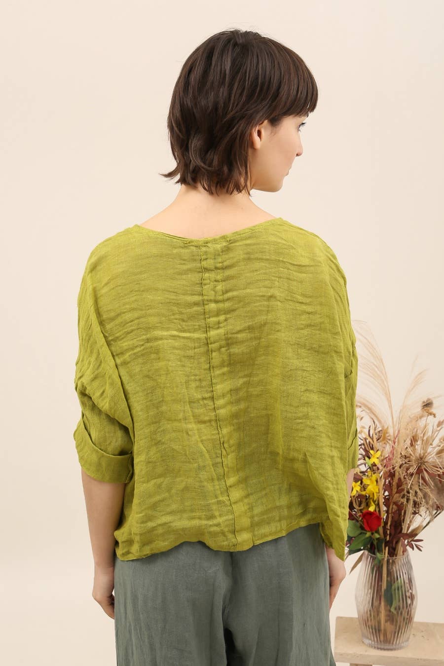 Linen Full Length Button Up Top in Mole Taupe