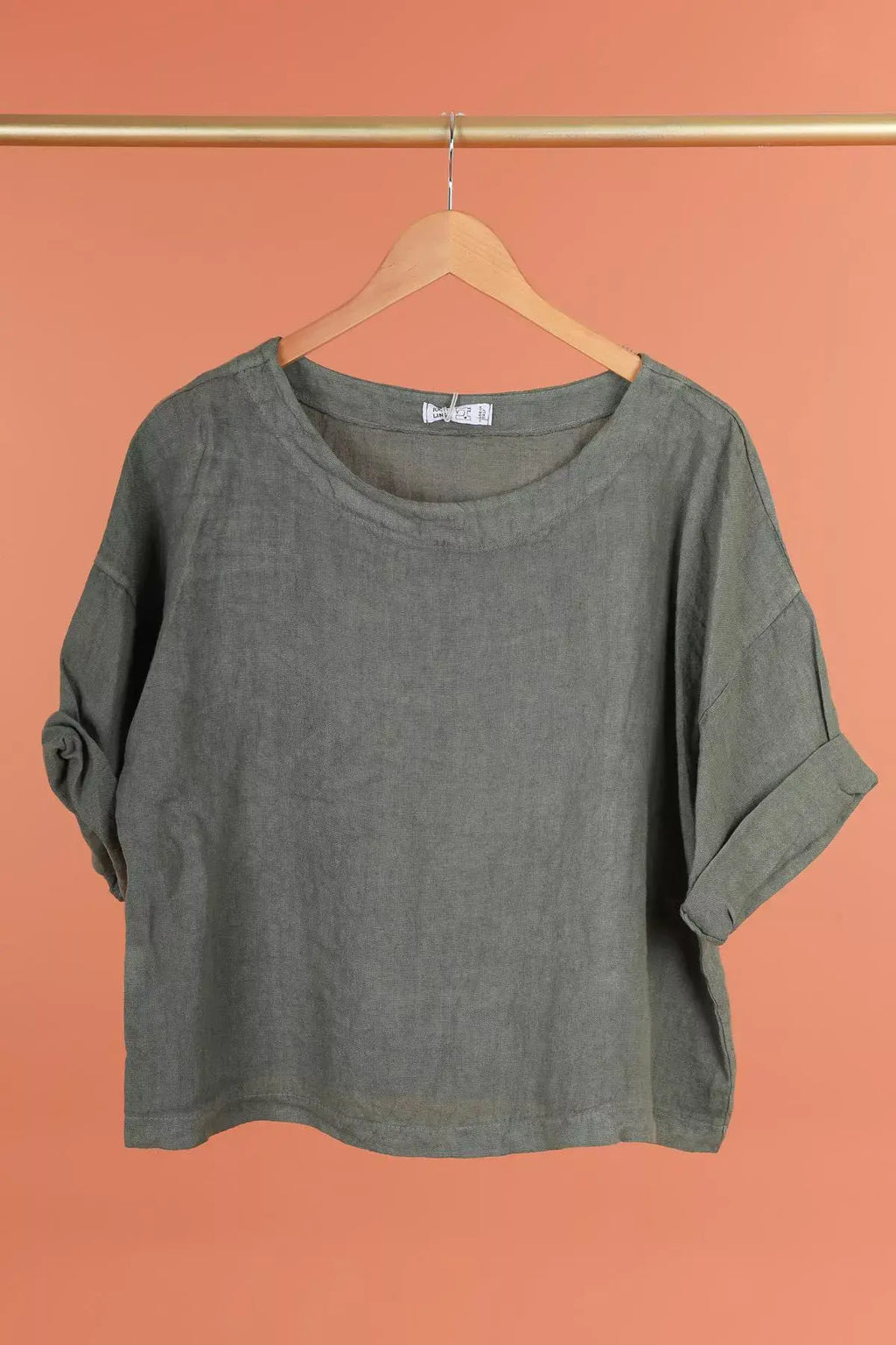 3/4 Sleeve Linen Boxy Top in Lichen