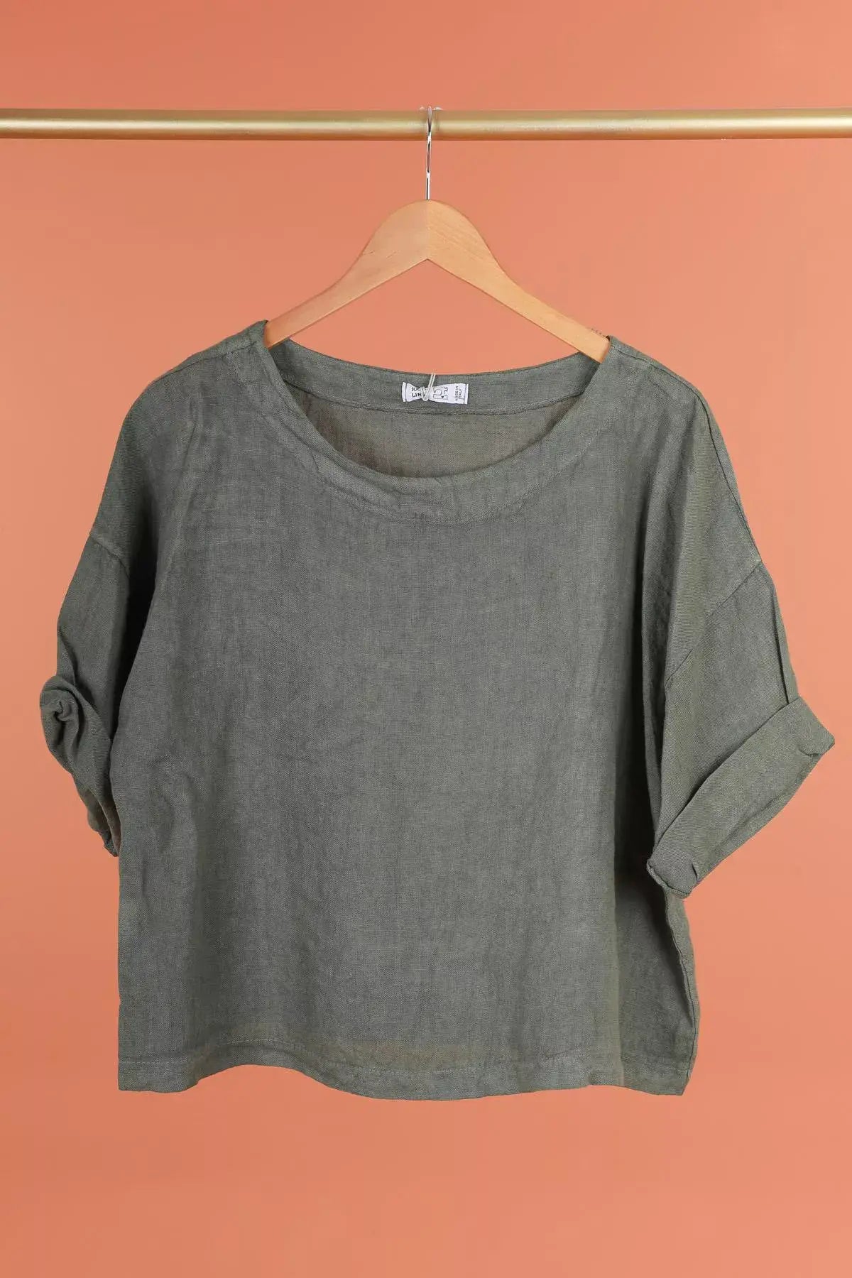3/4 Sleeve Linen Boxy Top in Lichen