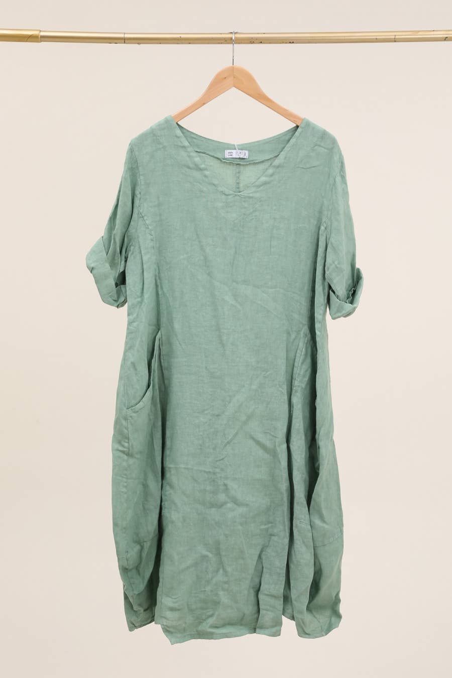 Linen V-neck Maxi Dress in Seafoam