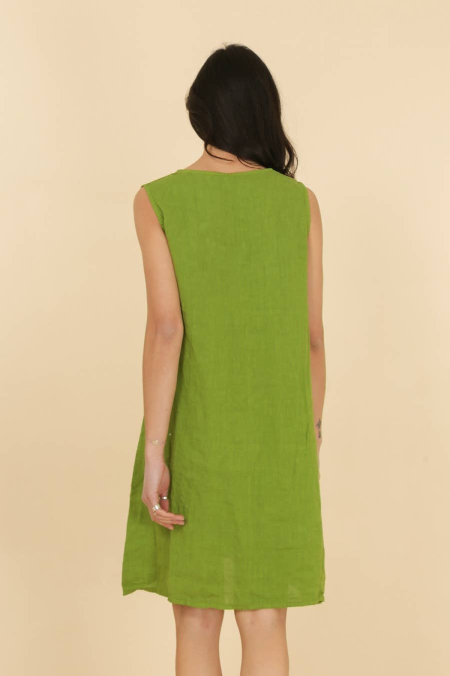 Sleeveless Linen Mini Dress in Black