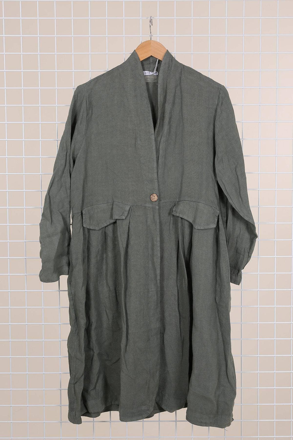 Mid Length Linen Jacket in Lichen