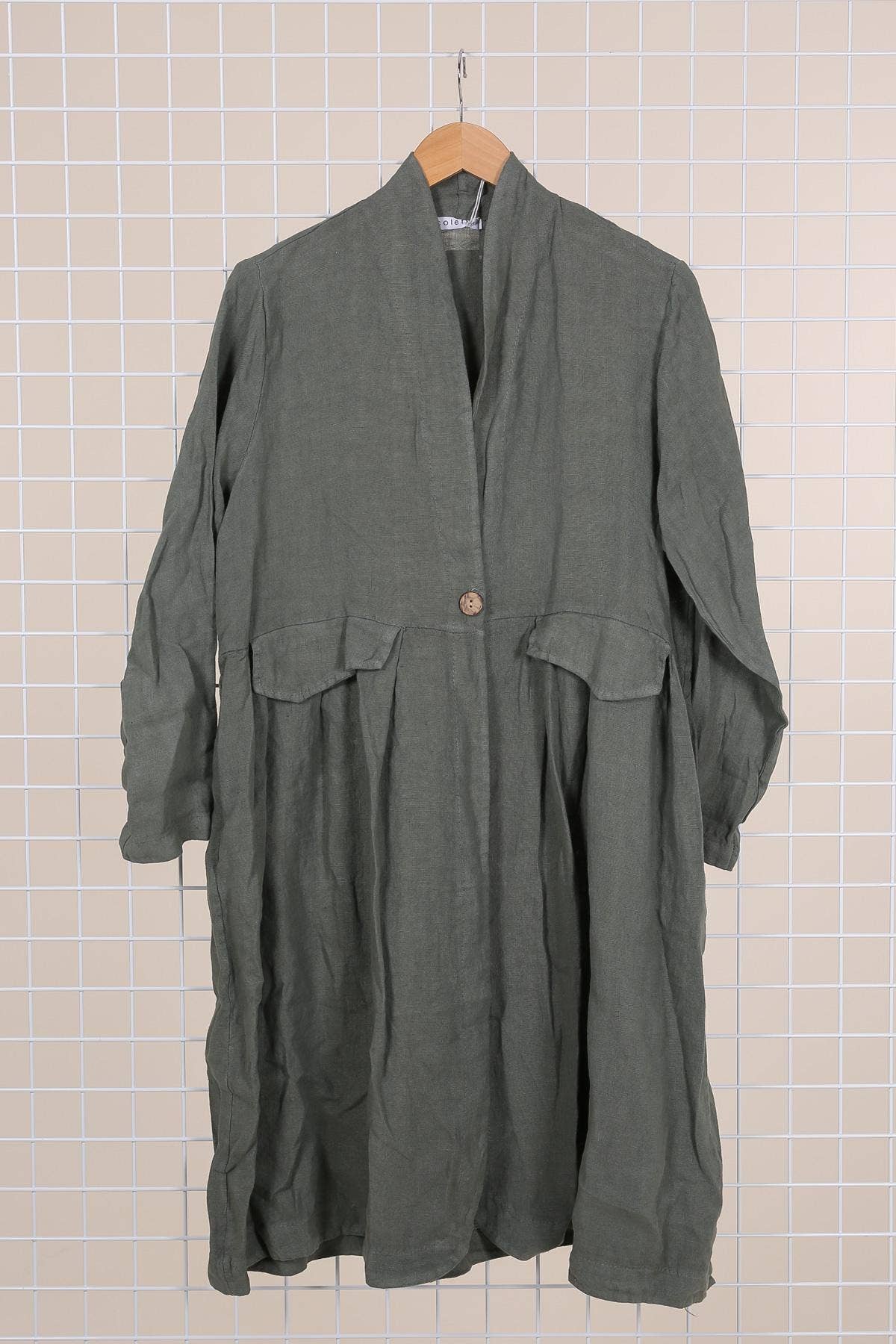 Mid Length Linen Jacket in Lichen