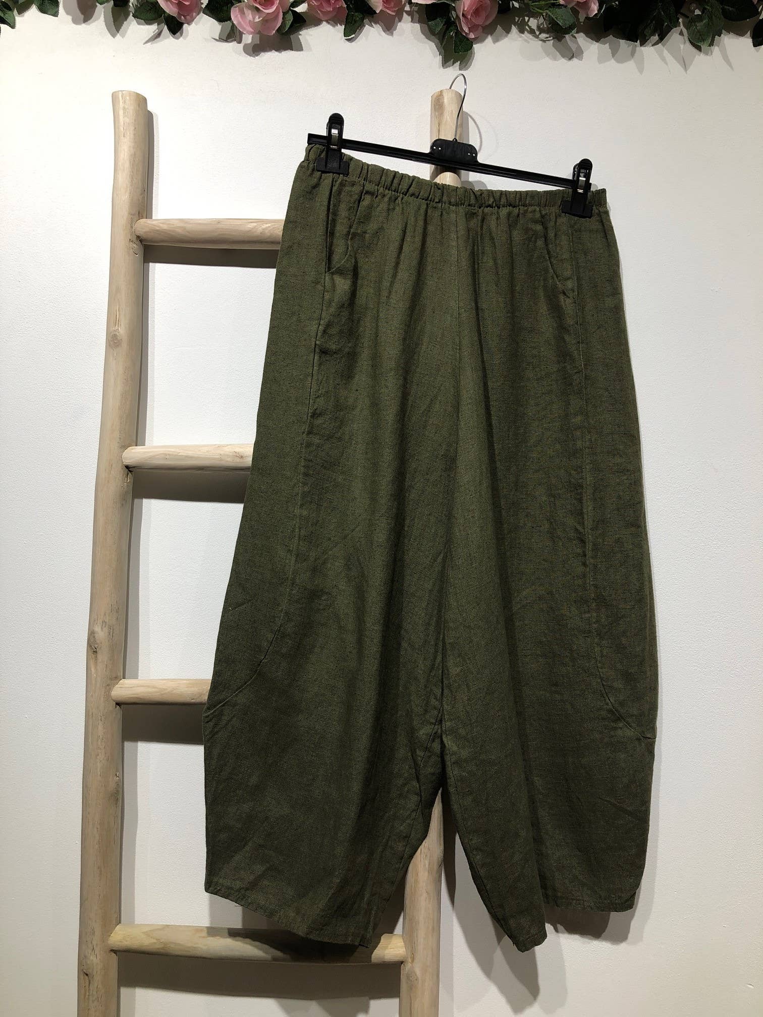 Linen Balloon Trousers in Moss