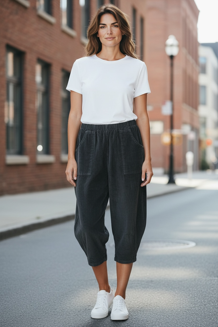 Cotton Corduroy Cocoon Trouser in Lichen Khaki Green