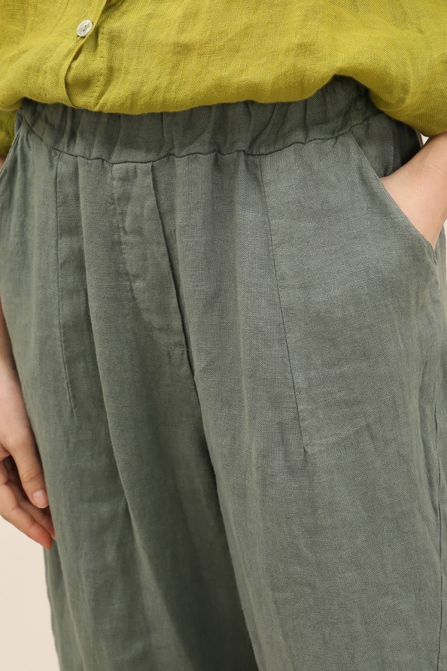 Linen Barrel Leg Trousers in Sage Green