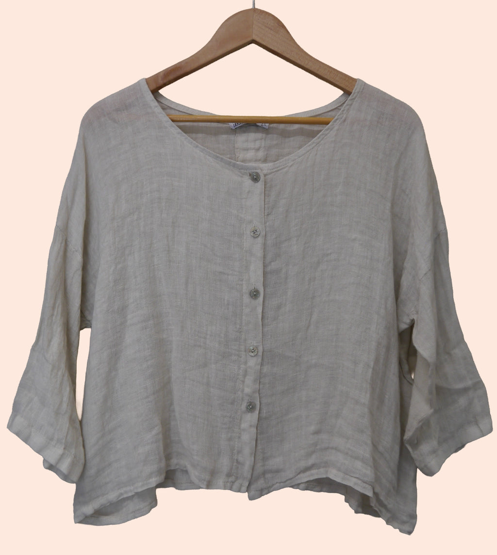 Linen Full Length Button Up Top in Stone Beige