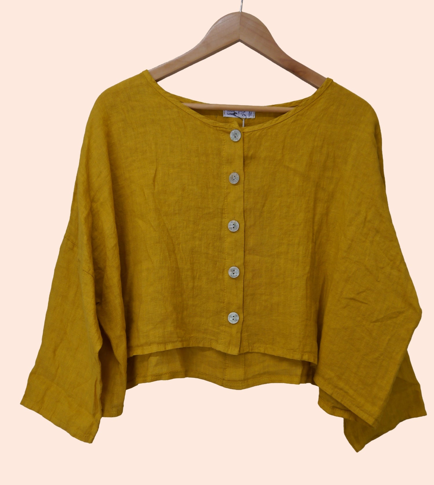 3/4 Sleeve Linen button up Top in Sunflower Mustard
