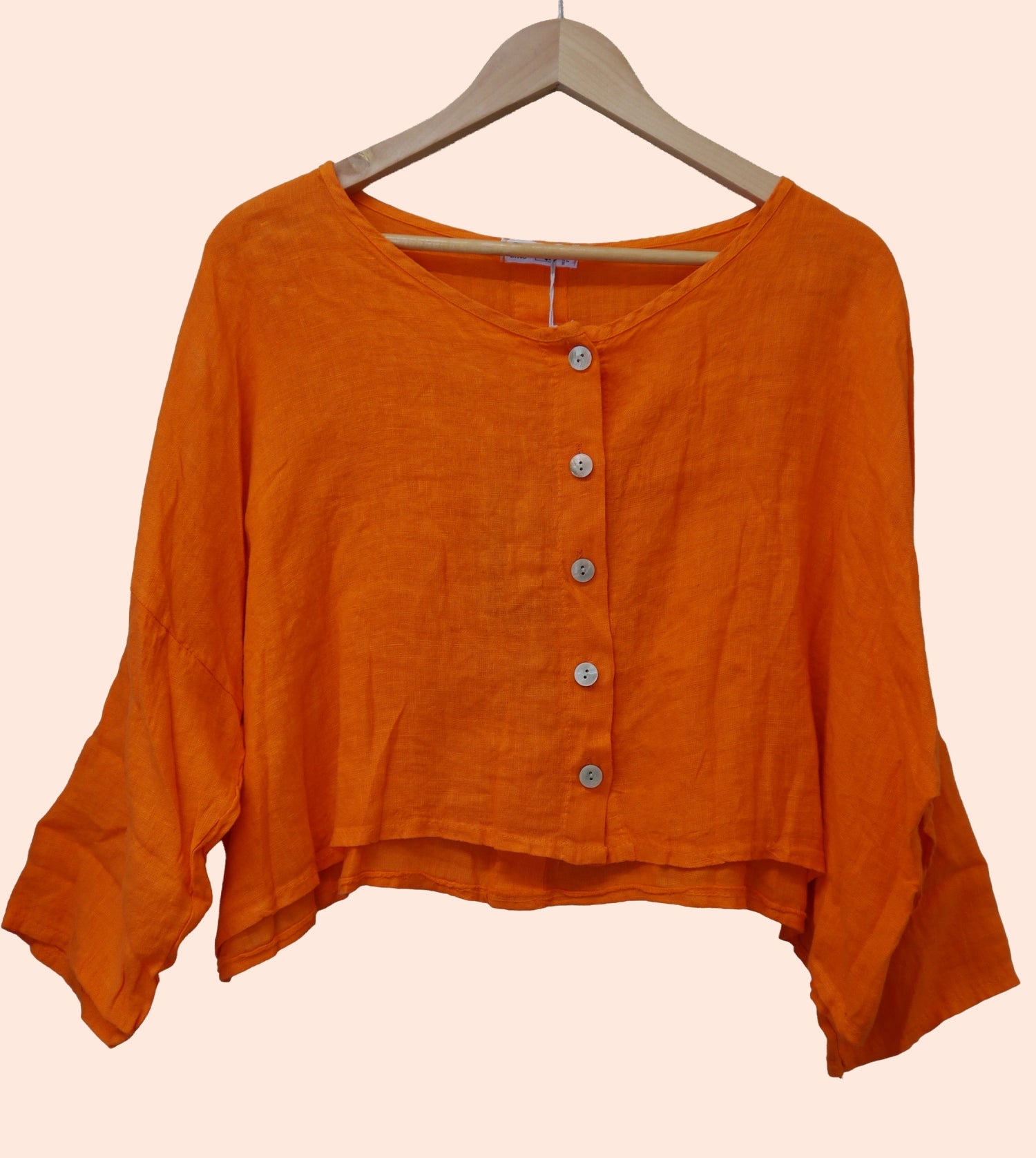 3/4 Sleeve Linen button up Top in Orange