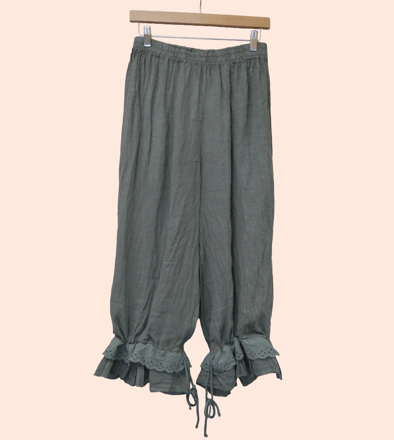 Linen Bloomer Trouser in Lichen Green