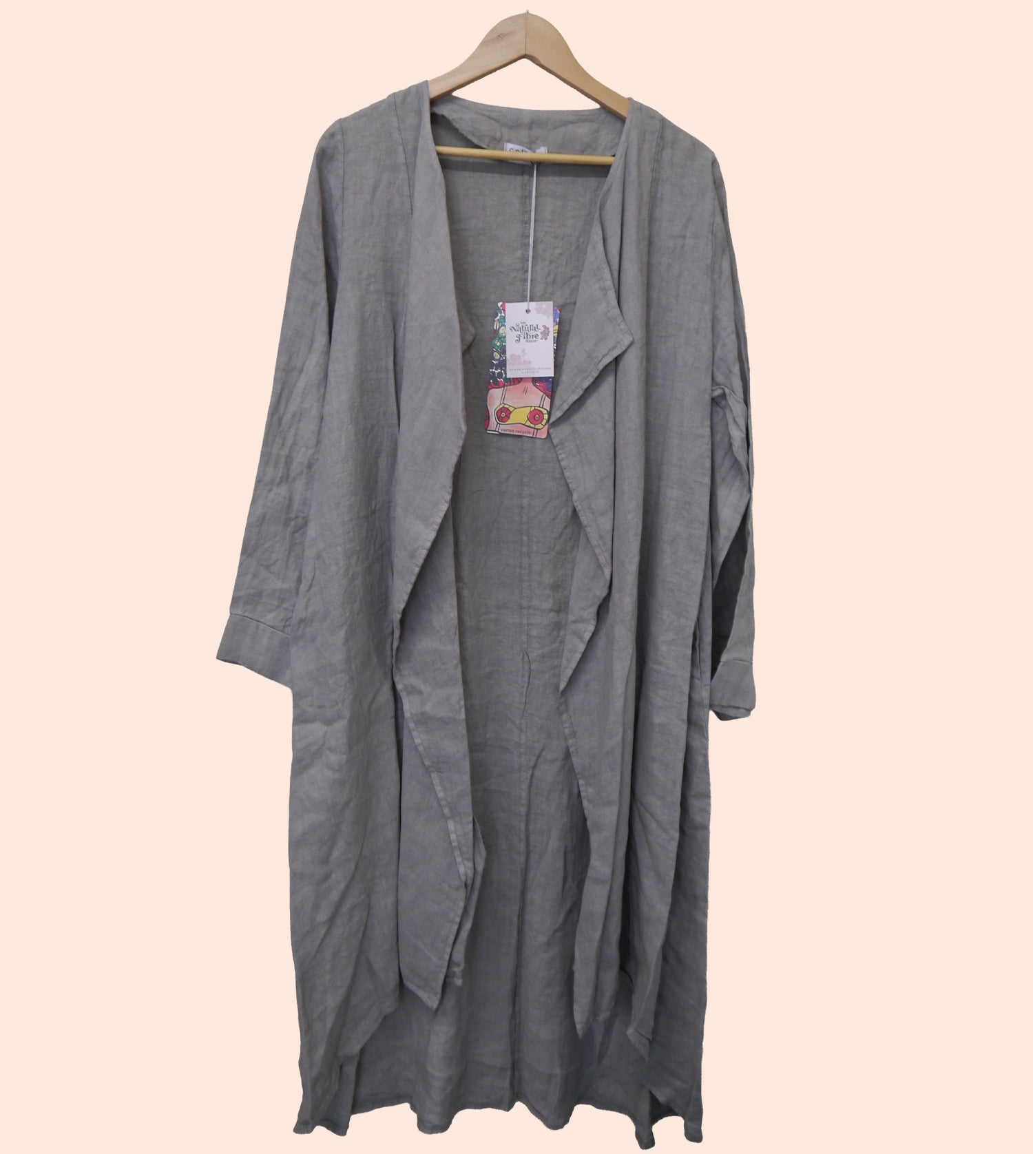 Long Linen Waterfall Jacket in Mole Taupe