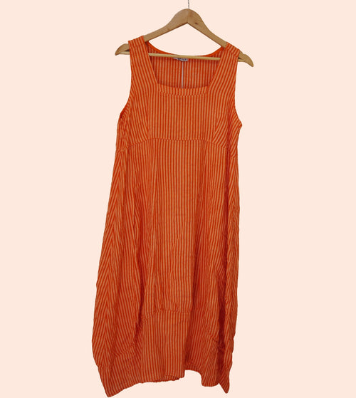 Sleeveless Striped Linen Midi Dress in Orange