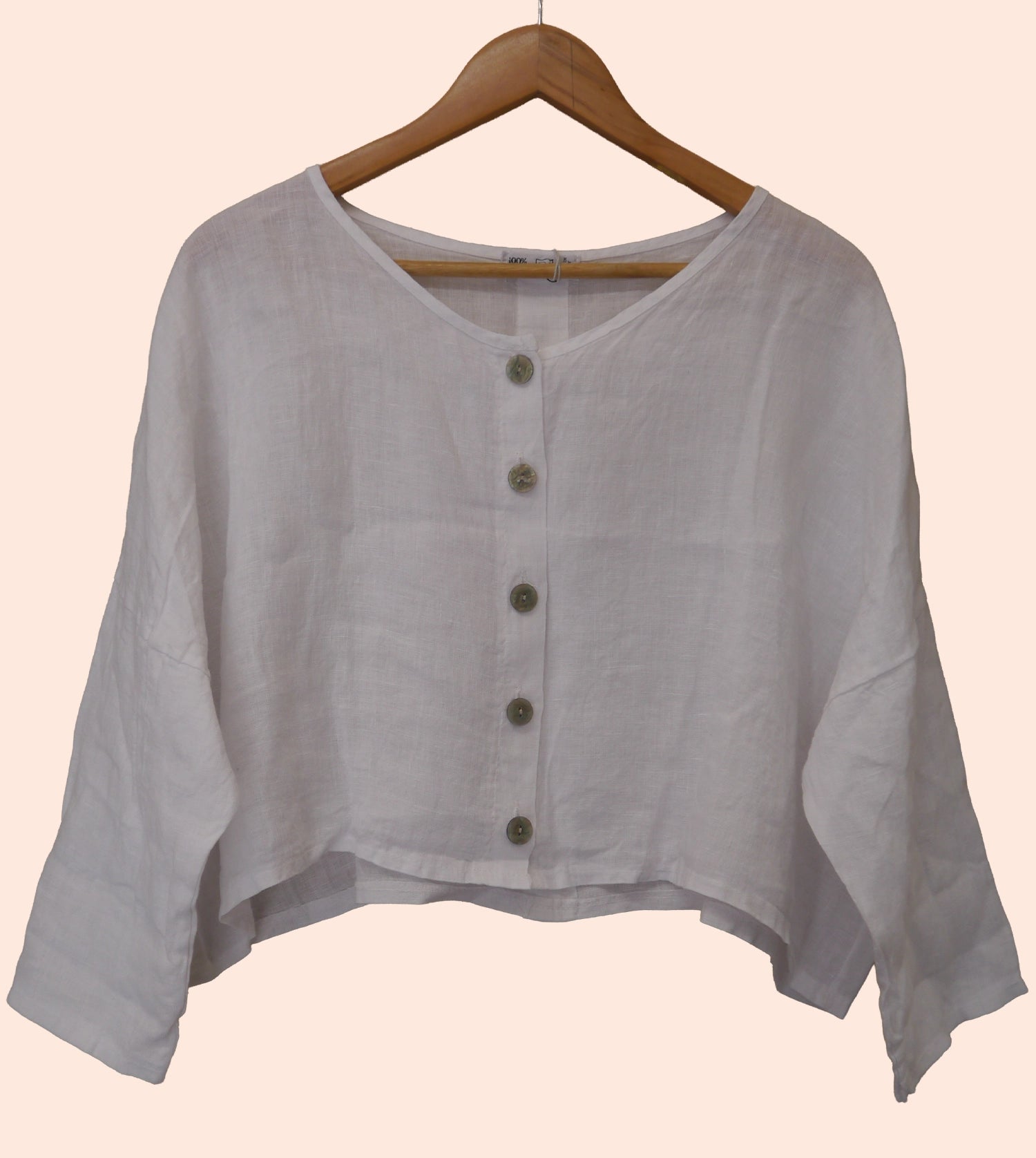 3/4 Sleeve Linen button up Top in White
