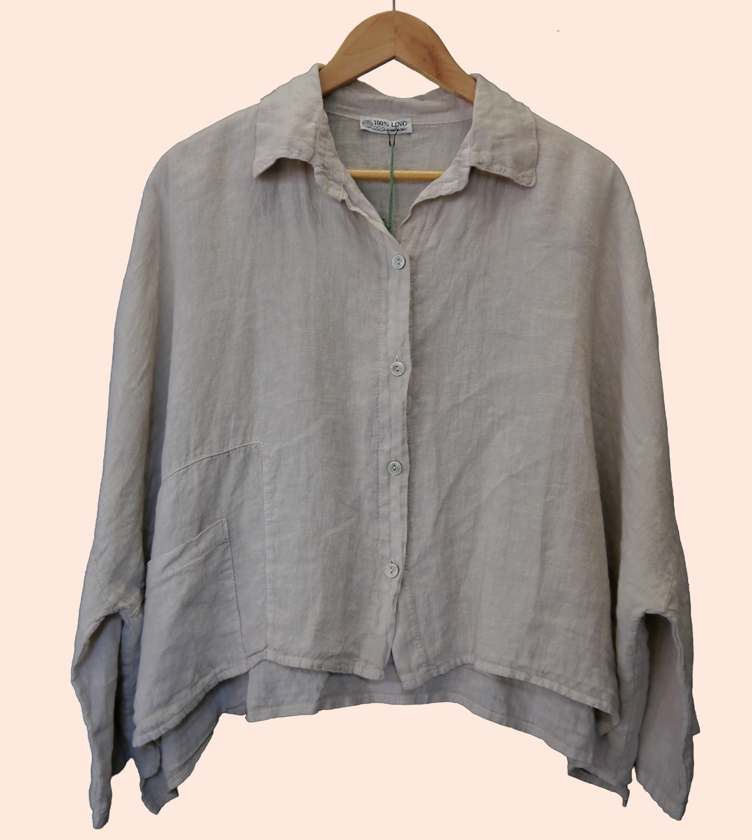 Oversized Linen Shirt with Pocket in Stone Beige