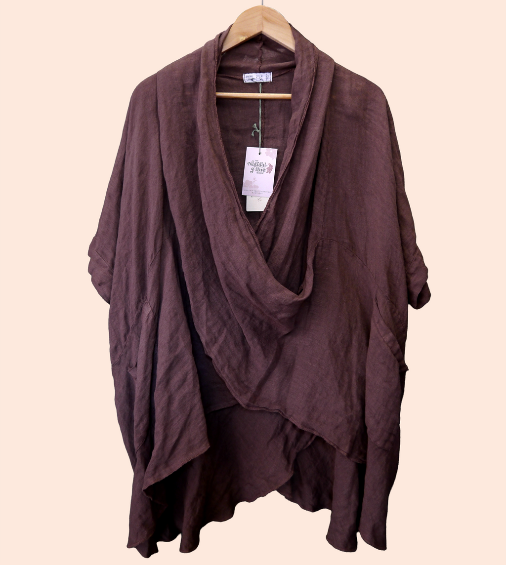 Linen Drape Wrap Top in Bark Brown