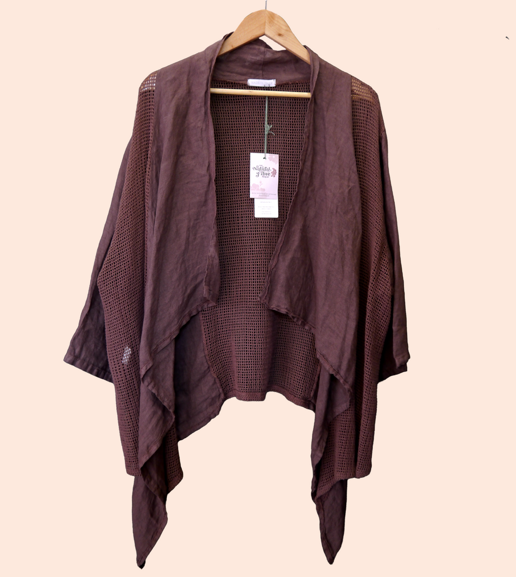 Linen Drape Cardigan in Bark Brown