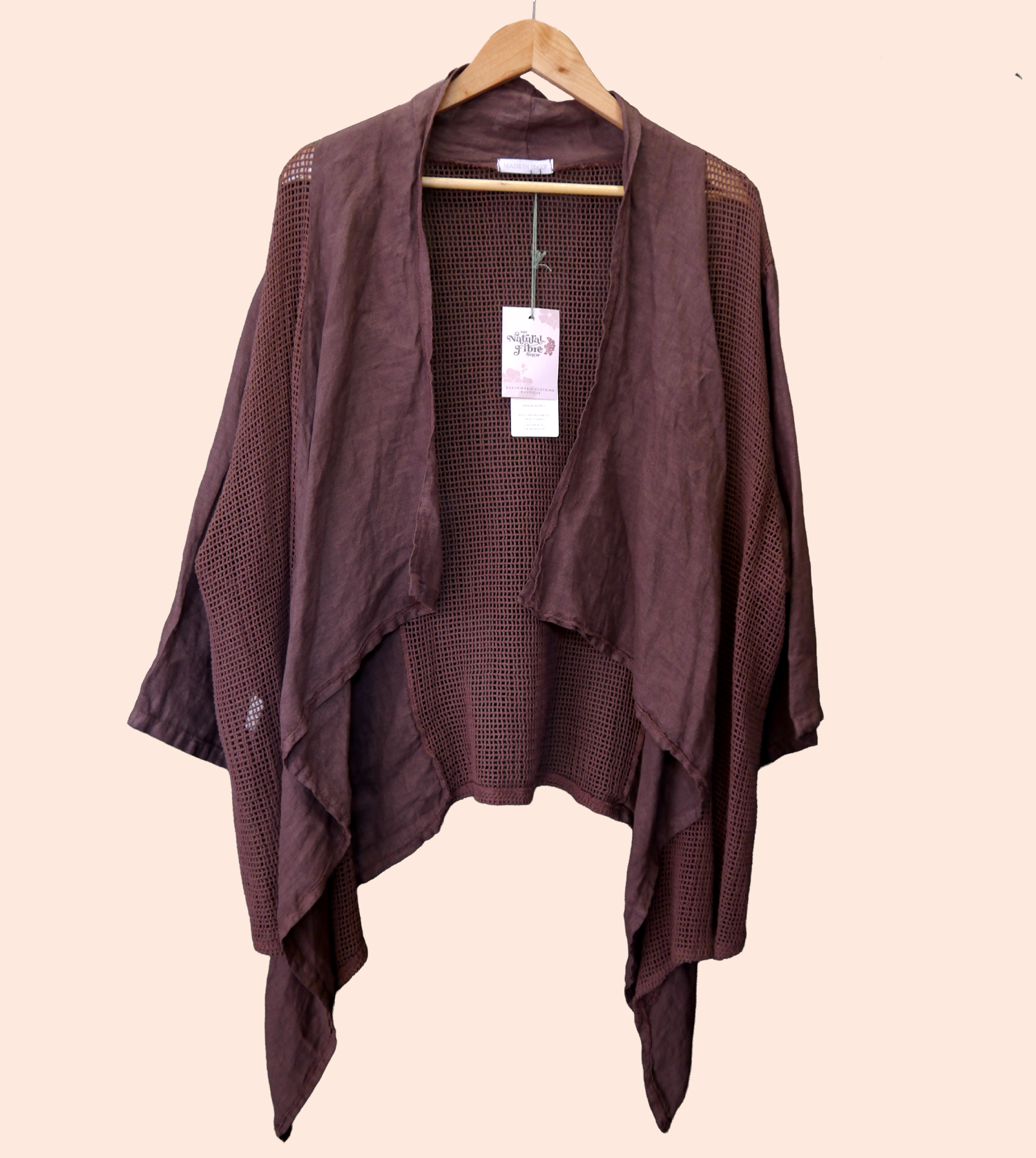 Linen Drape Cardigan in Bark Brown