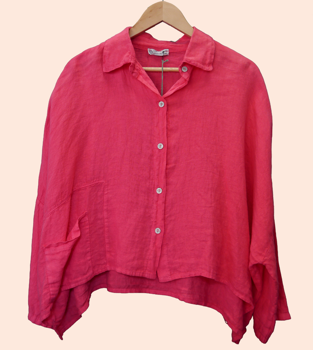 Oversized Linen Shirt with Pocket in Cosmos Pink