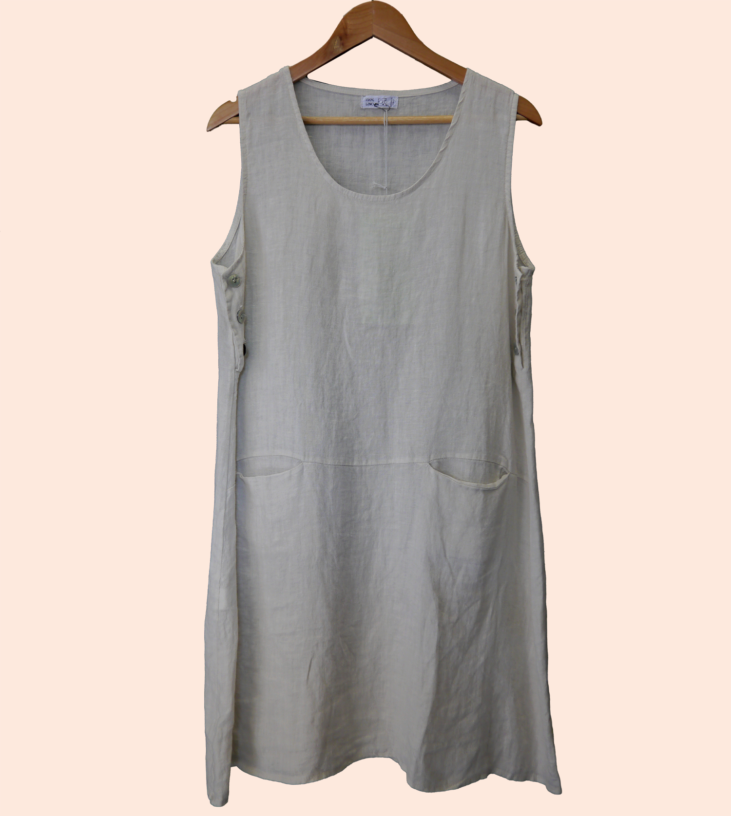 Women's Sleeveless Linen Mini Dress in Stone Beige