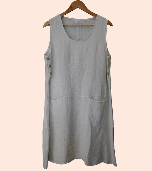 Women's Sleeveless Linen Mini Dress in Stone Beige