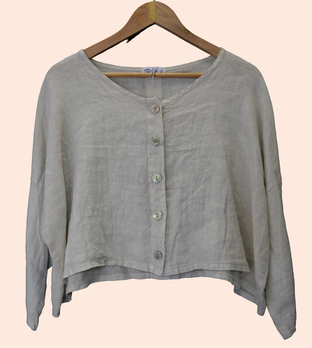3/4 Sleeve Linen button up Top in Stone Beige