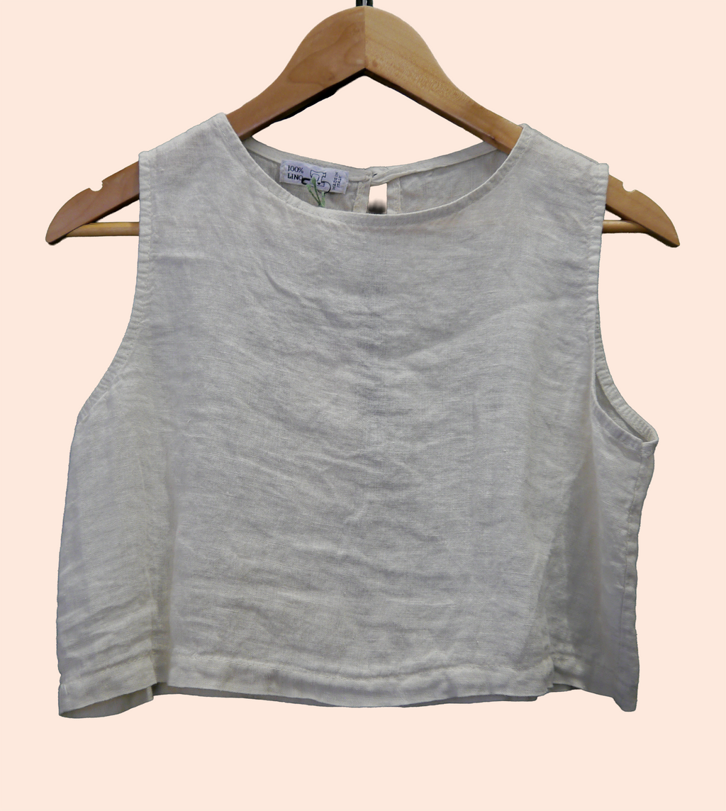 Linen Sleeveless crop top in Stone Beige