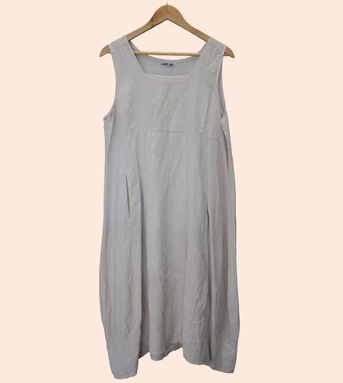 Women's Sleeveless Linen Midi Dress in Stone Beige
