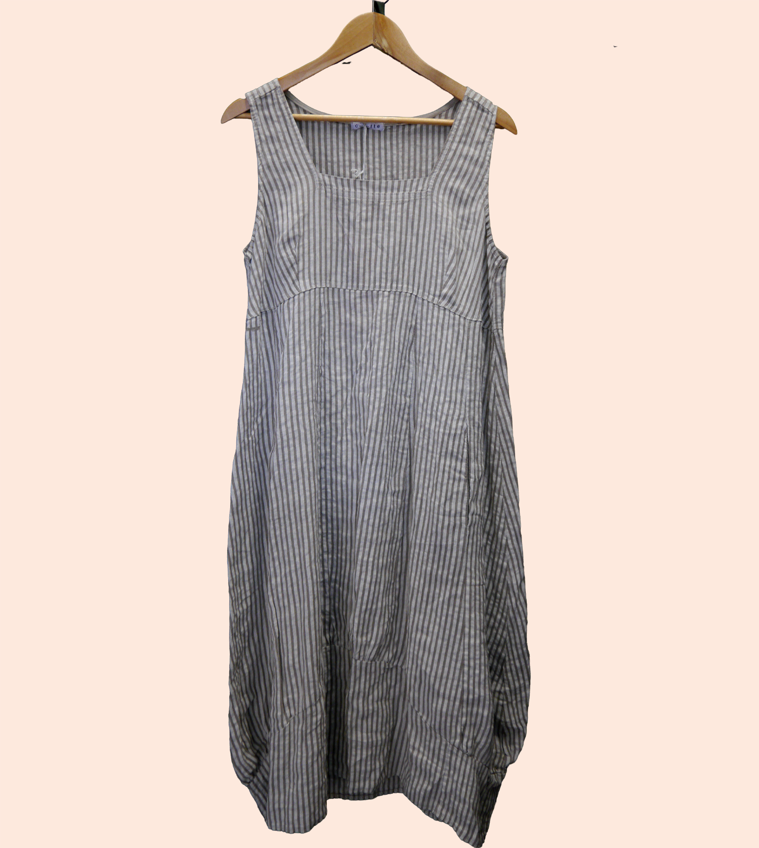 Sleeveless Striped Linen Midi Dress in Mole